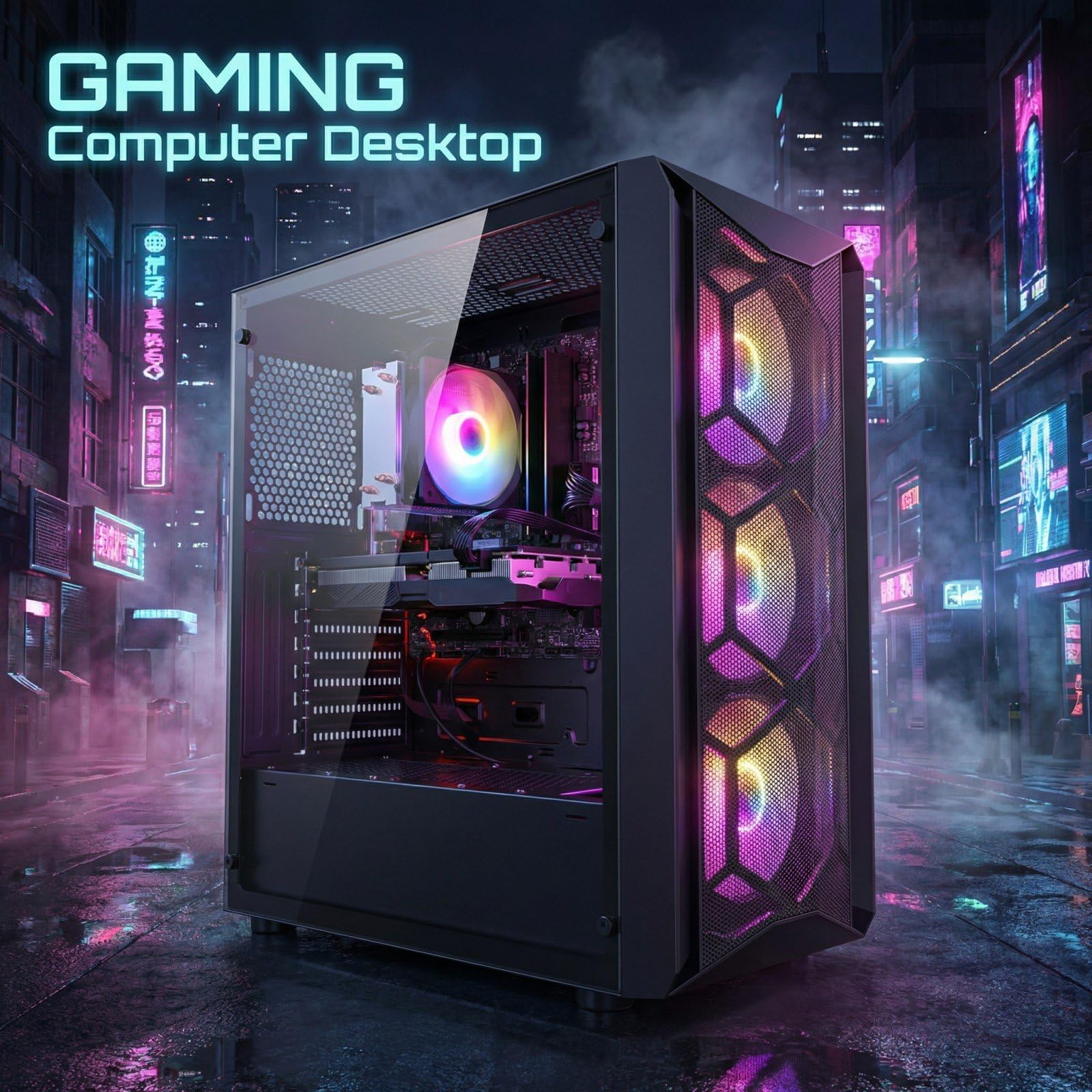 STGsivir Gaming PC, Gaming Computer Desktop Tower, GeForce RTX 3060 12GB GDDR6, Ryzen 5 5500 up to 4.2GHz,16GB RAM DDR4, 512GB SSD, WIFI 6, BT 5.0, RGB Fan x3, Windows11 PRO — view 4