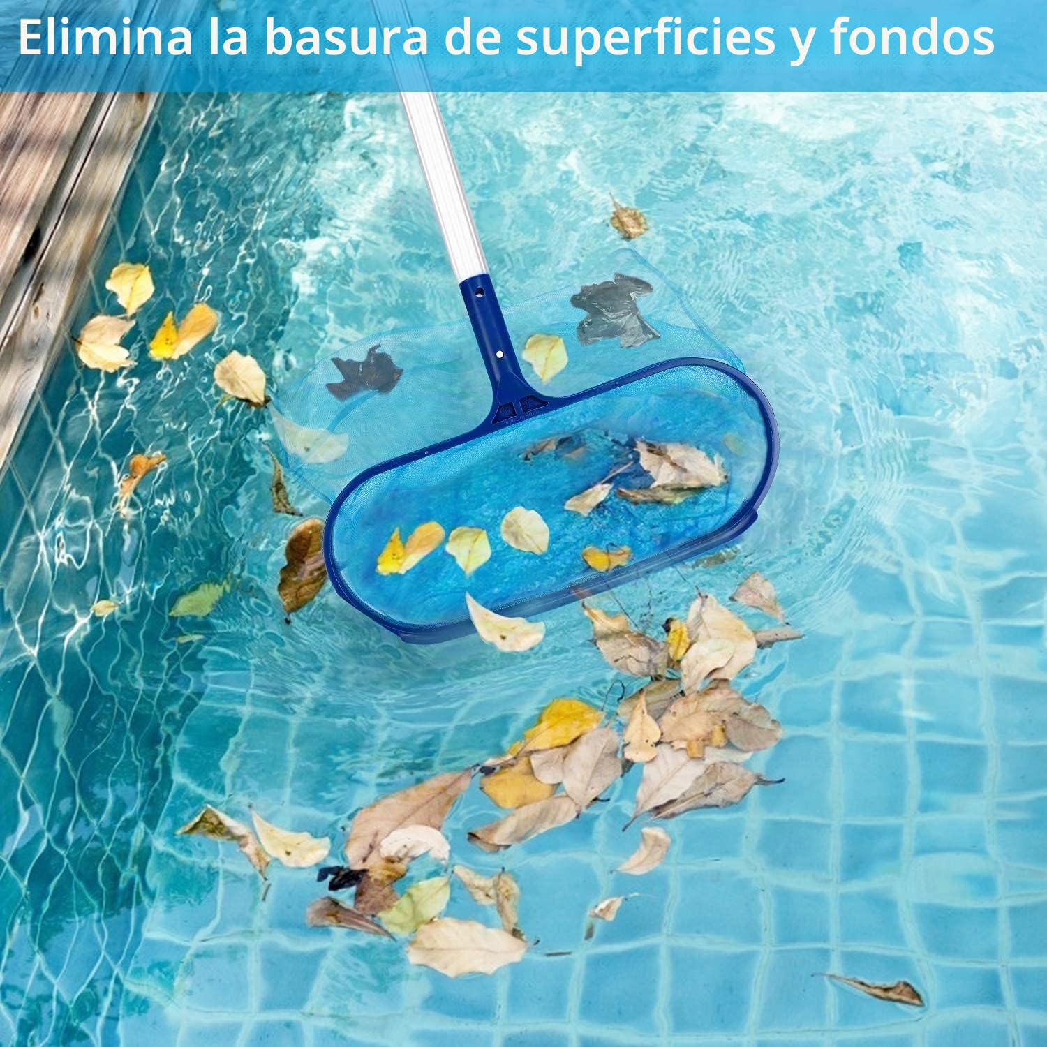KAHEIGN Tarea Pesada Skimmer De Hojas De Piscina, 130CM Red De Limpieza De Hojas De Piscina Skimmer De Malla Fina Con Rastrillo Telescópico Para Tinas Fuente Estanque Spa Fish Tank