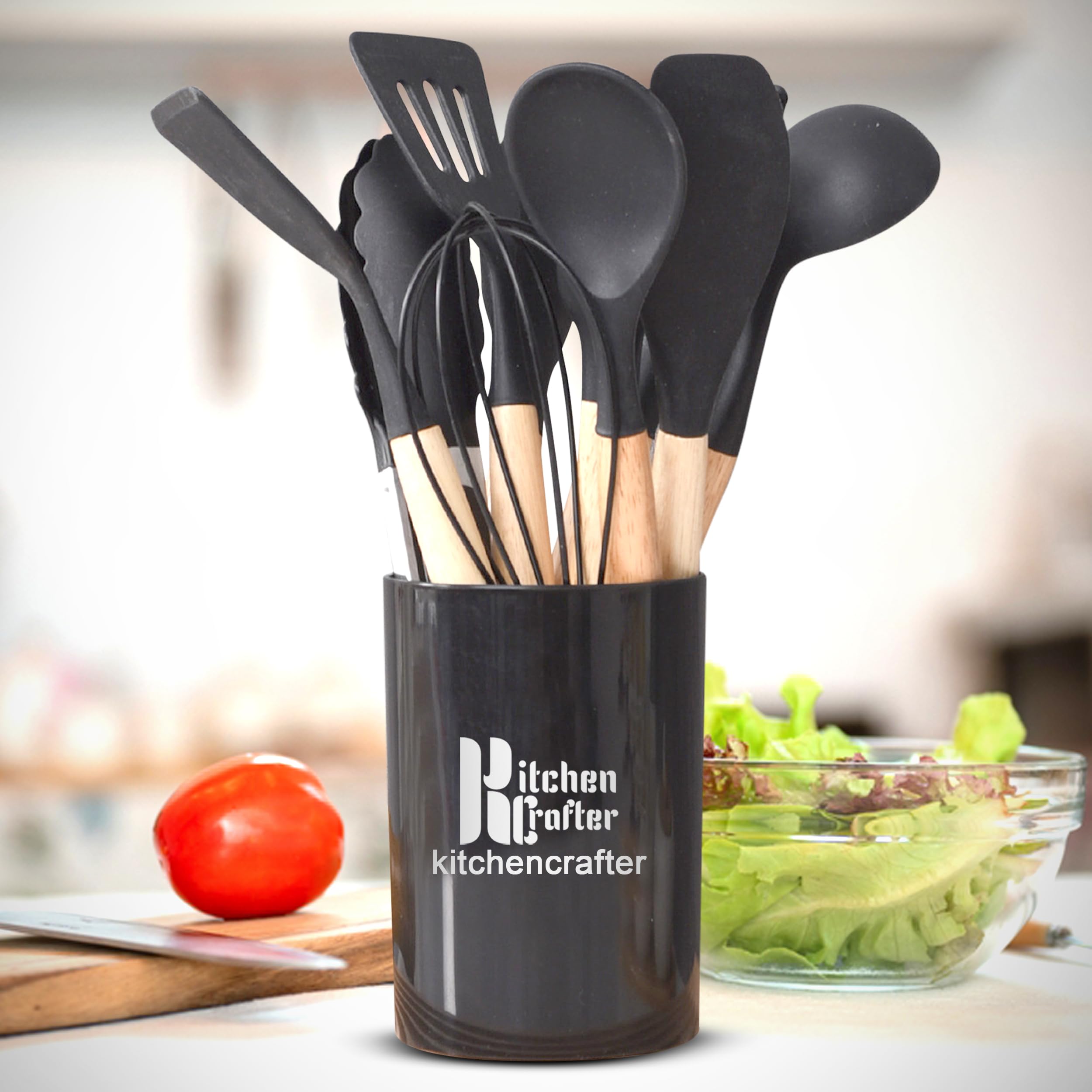 Kitchencrafter Silicone Spatula Set of 12 Pcs for Kitchen Utensils, Non-Stick Spatulas with Wooden Handle, BPA-Free Non-Toxic, Flexible Cooking Utensil, Heat-Resistant Baking Set Multi Utility (Black) (B0CYCKQTWV) Amazon Price History, Amazon Price Tracker