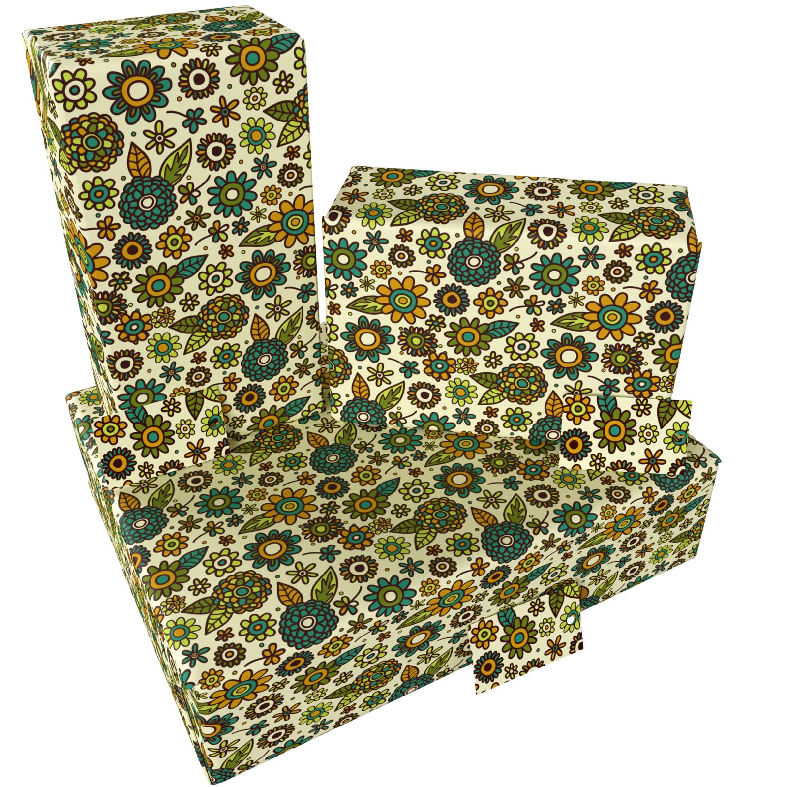 Luxury ECO Gift Wrap - 3 sheets/tags - Classic Vintage Retro White Flowers - Birthday - Recycled & Recyclable Wrapping Paper - Re-wrapped