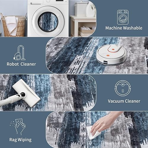 Miniatura 5 de Ciicool Alfombra de Área Abstracta Moderna 2x3 pies Lavable Alfombra Pequeña de Entrada, Alfombra Antideslizante de Pelo Bajo, Alfombra Decorativa