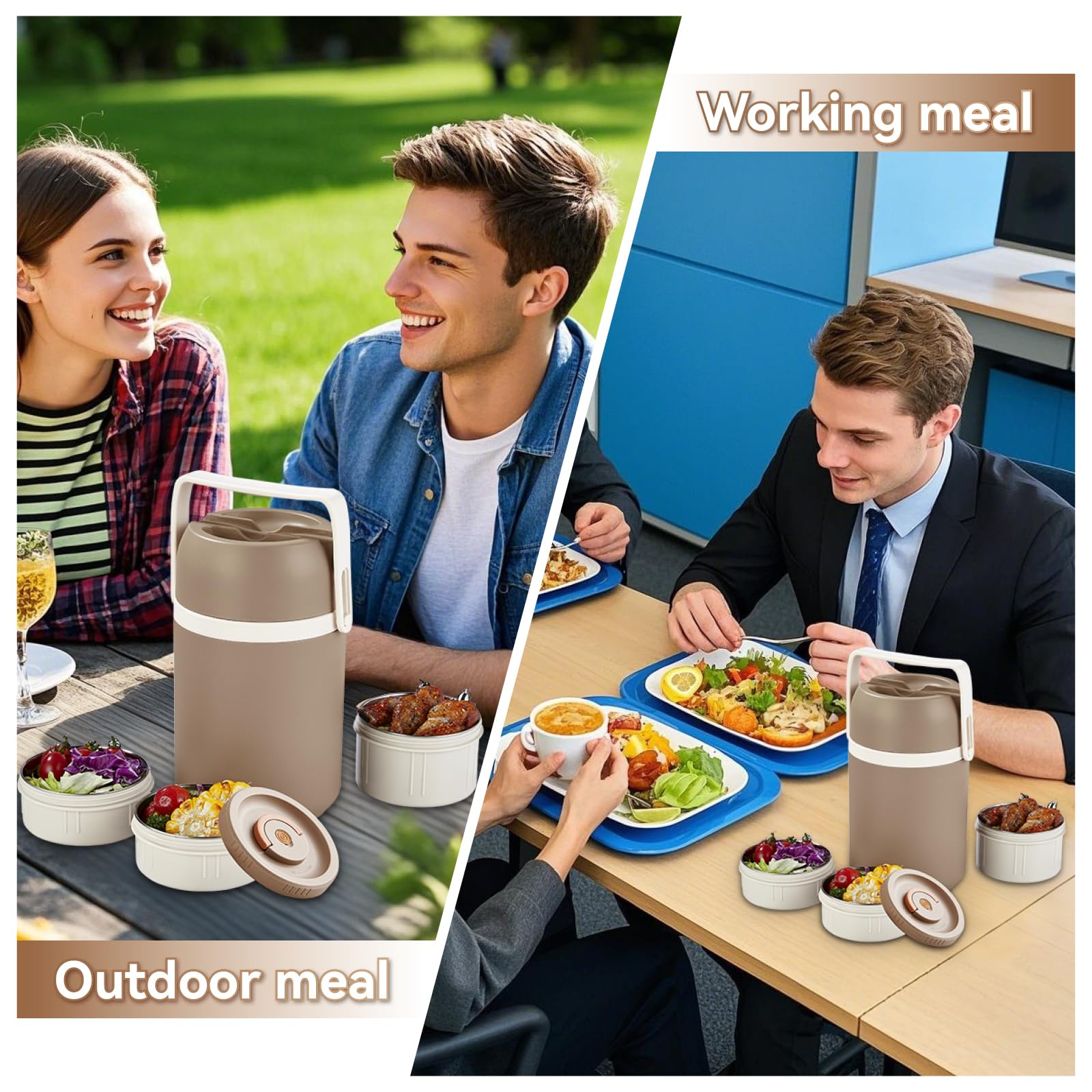 Contenitore per il pranzo isolato, impilabile, a prova di perdite, senza BPA, in acciaio inox, per cibi caldi e freddi, contenitore portatile per alimenti per lavoro e viaggi (grigio, 78)