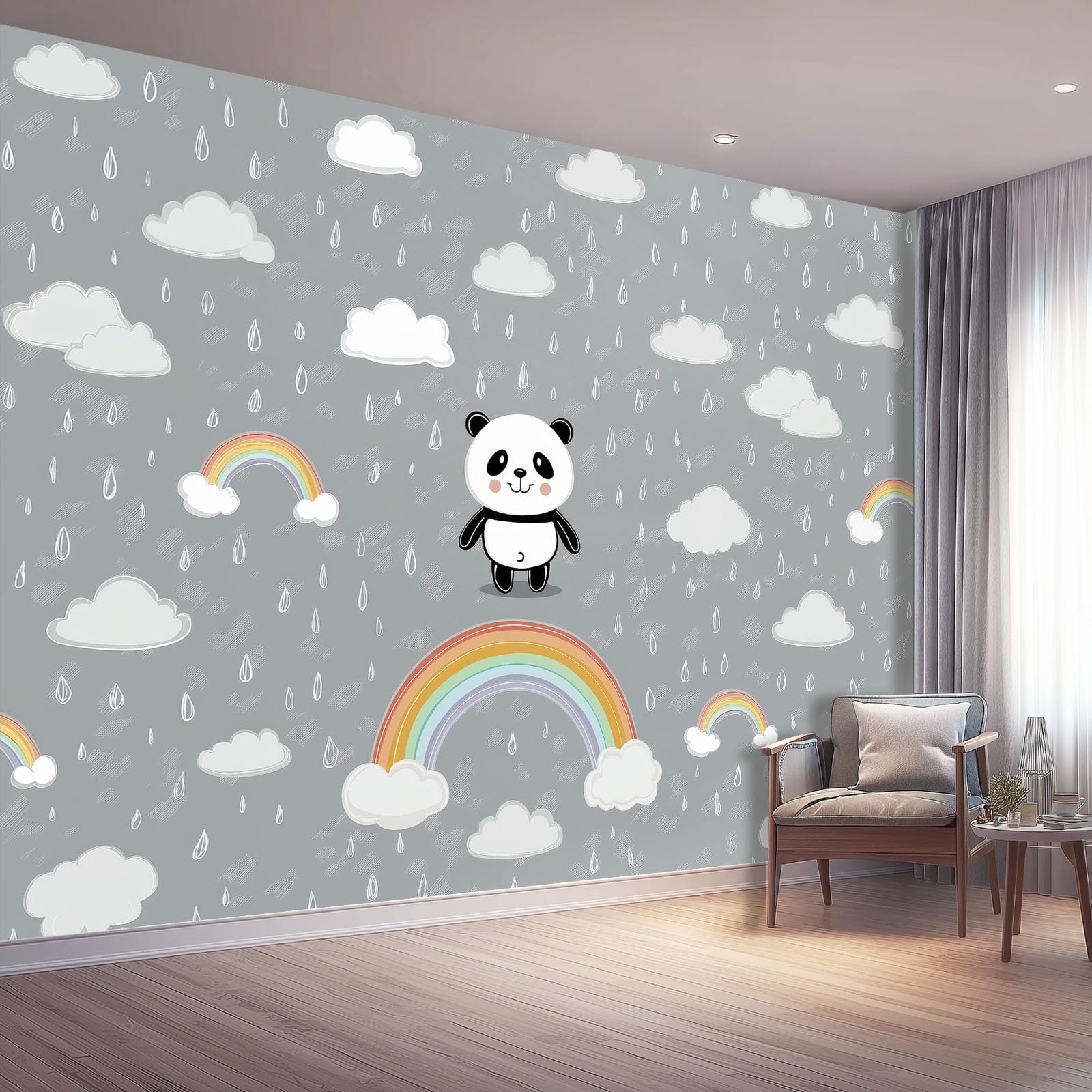 Wolke Regentropfen Tier Panda Grau Vlies Wandbild
