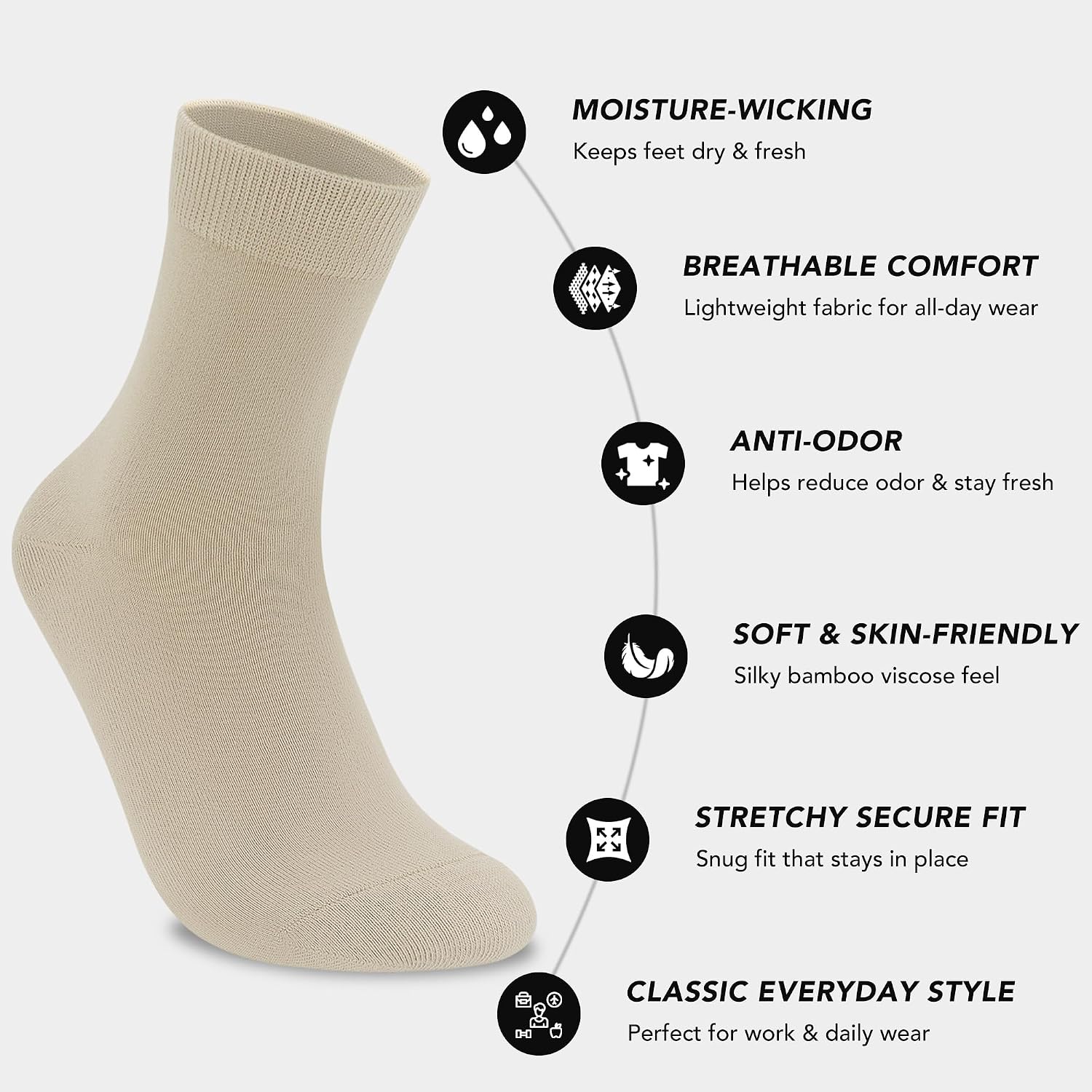 Mens Viscose Bamboo Quarter Crew Socks Thin Casual Soft Lightweight Above Ankle Breathable Classic Socks 6 Pairs