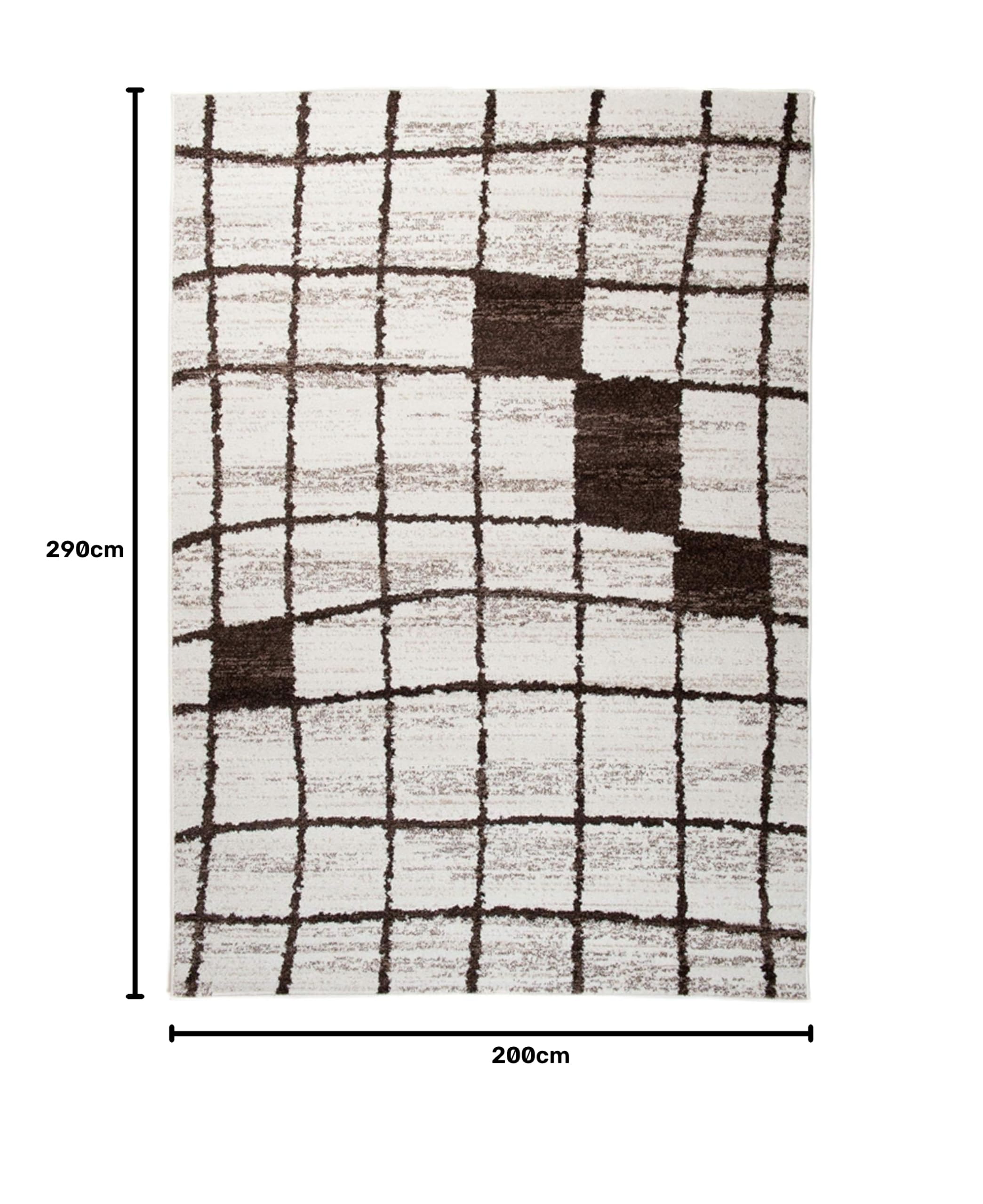Tapiso Sari dywan z krótkim włosiem, nowoczesny melanż, designerski, kwadratowy, wzór w kratkę, diament, kolor biały, brązowy, do salonu, ÖKOTEX 200 x 290 cm