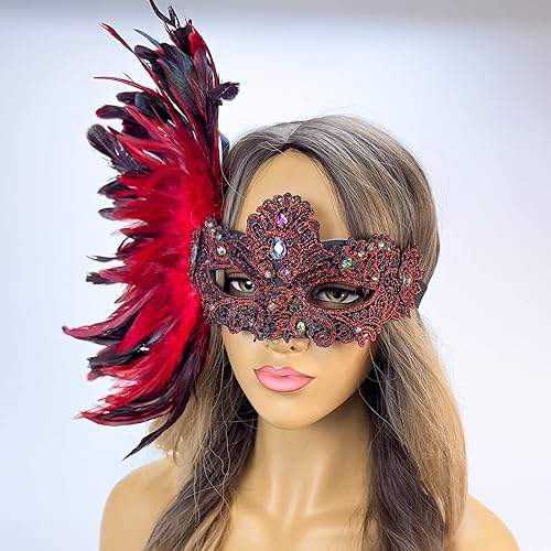 Miniatura 3 de Elegante máscara de plumas grandes para mascarada, Mardi Gras, máscaras burlesque para mujer, máscaras de plumas venecianas