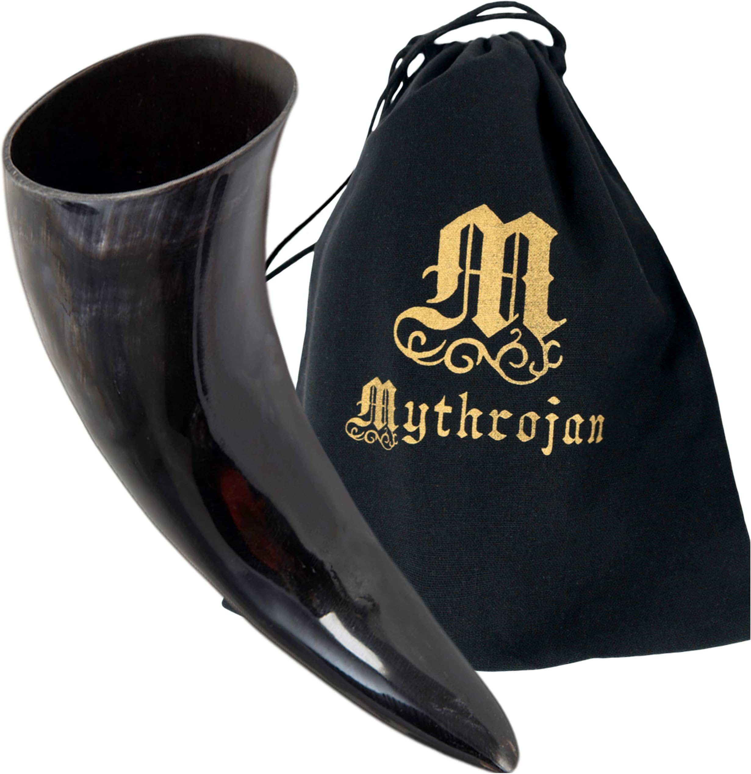 Mythrojan Viking Drinking Horn 1.5 Liter Handmade Real Horn for Ale Wine Beer Norse Tankard Food Grade Genuine Horn Vikings Style Gift For Men and Women
