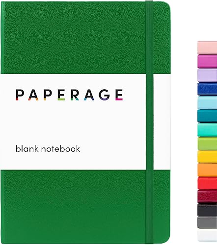 PAPERAGE Cuaderno de diario en blanco, (verde), 160 páginas, mediano de 5.7 x 8 pulgadas, papel grueso de 3.53 ozm, tapa dura