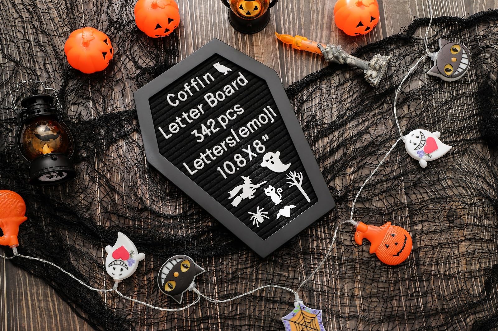 G GAMIT Coffin Felt Letter Board with 342 Changeable Letters&Numbers, 10.8x8 Spooky Letterboard Gothic Message Board Letter Sign Board with Stand and Canvas bag for Halloween Party Christmas - Image 3