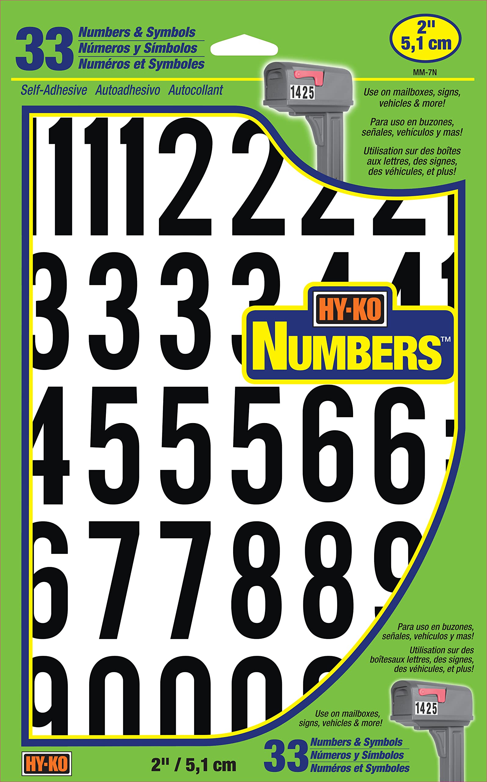 Photo 1 of Hy-Ko Products MM-7N Self Adhesive Vinyl Numbers 2" High, Black & White, 33 Pieces Black/White 2" Numbers