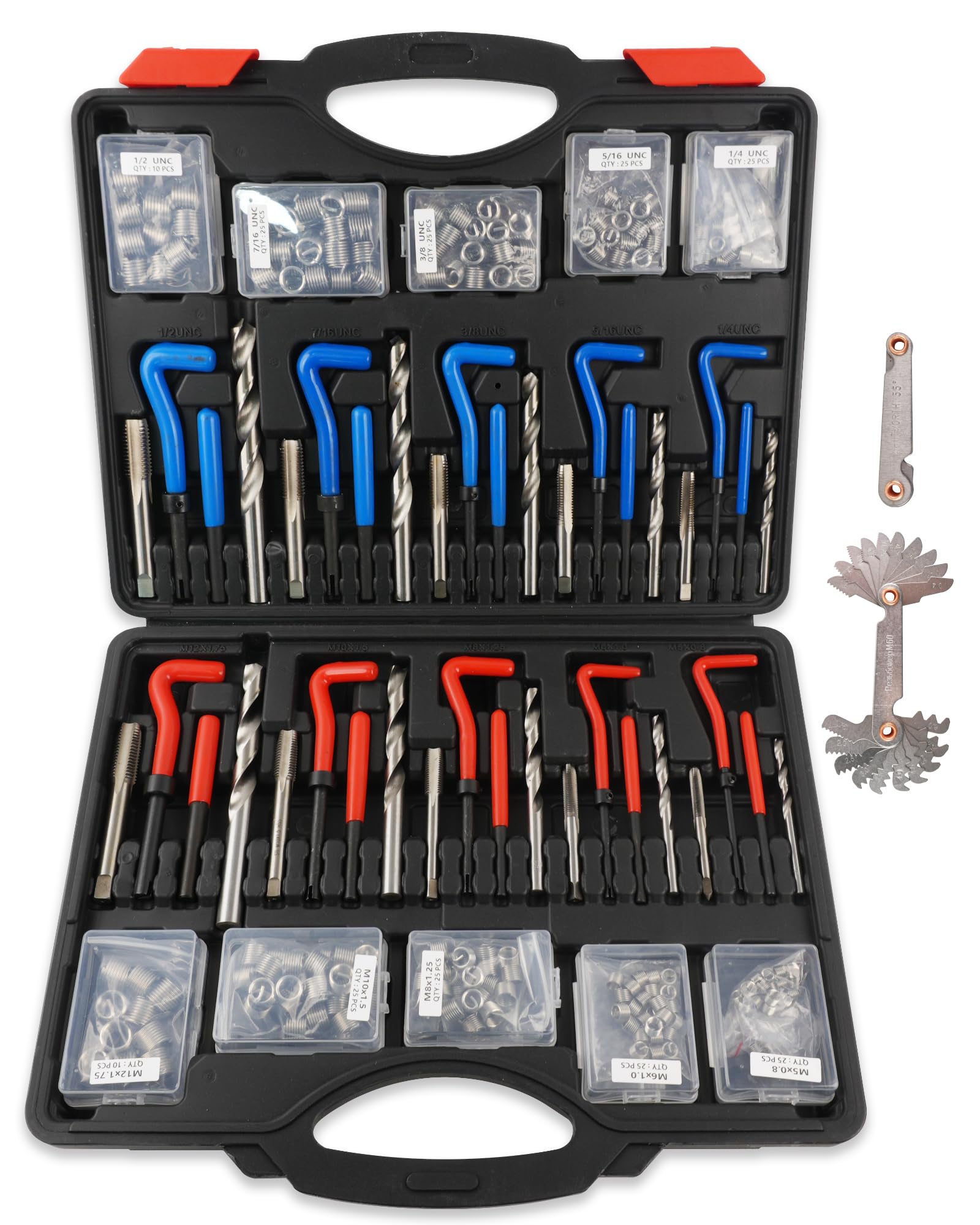KUNGJUER 263-Piece Helicoil Thread Repair Kit, Metric & SAE HSS Helicoil Drill Thread Restorer Kit, Rethreading Tools in 1/4" 5/16" 3/8" 7/16" 1/2" &