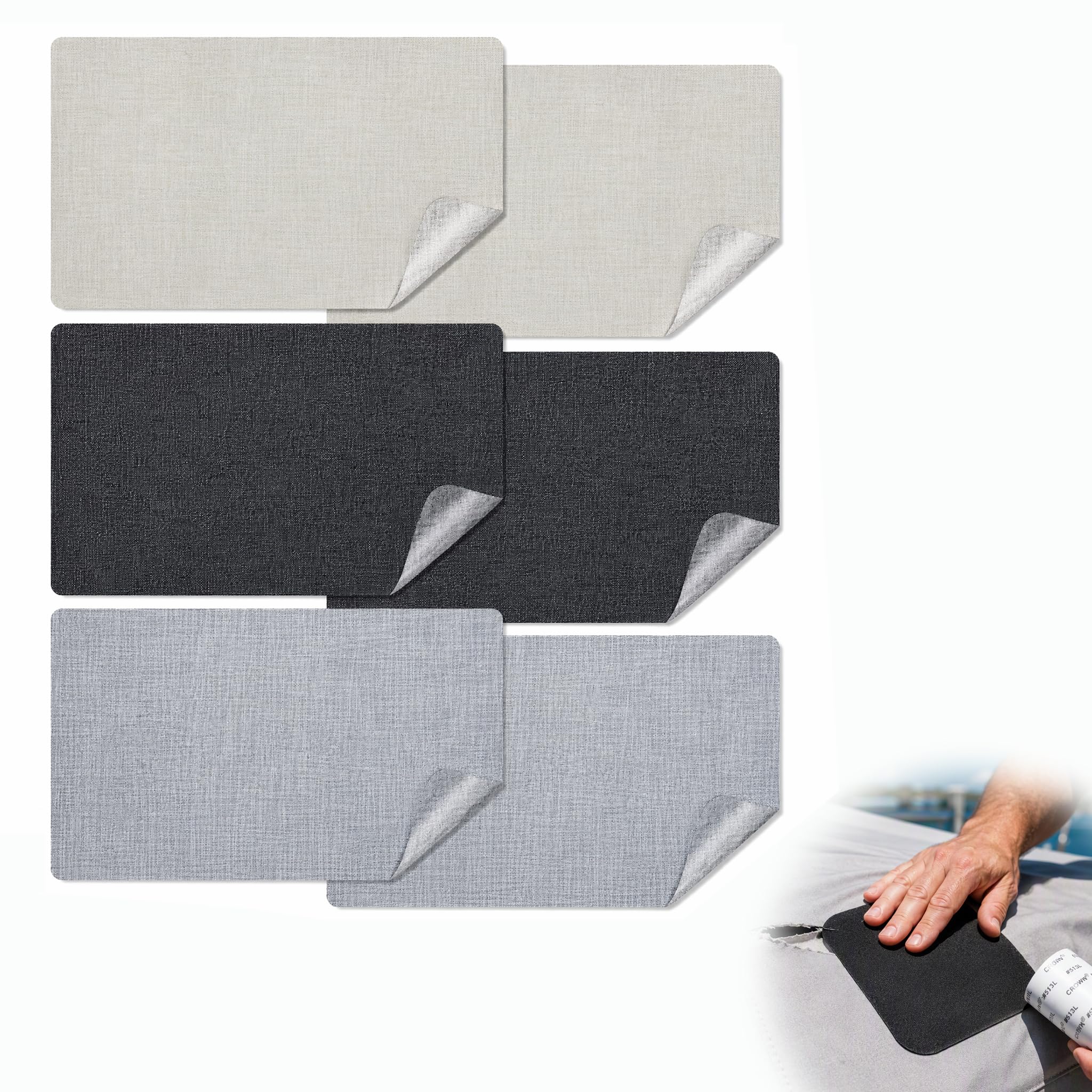6 Pcs Canvas Repair Patch, 8Γ12 Inch Linen Repair Tape (Black Grey Beige)