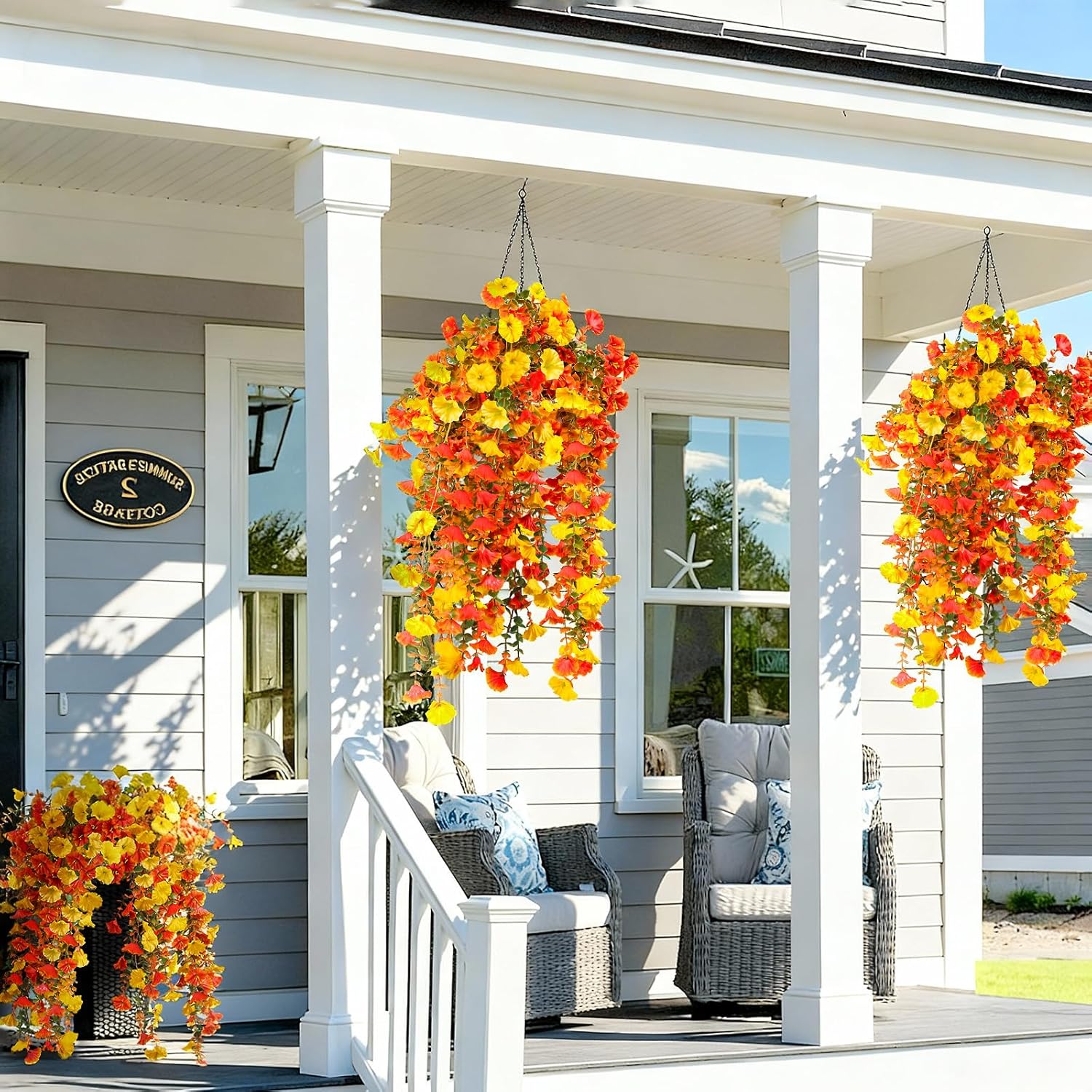 Artificial Flowers for Outdoors Fall Hanging, 4-pack Artificial Morning Glory includes 180 Flowers, Uv-Resistant Faux Silk Fake Realistic Plants for Home Garden Porch Patio Balcony Planter Yard - Image 6