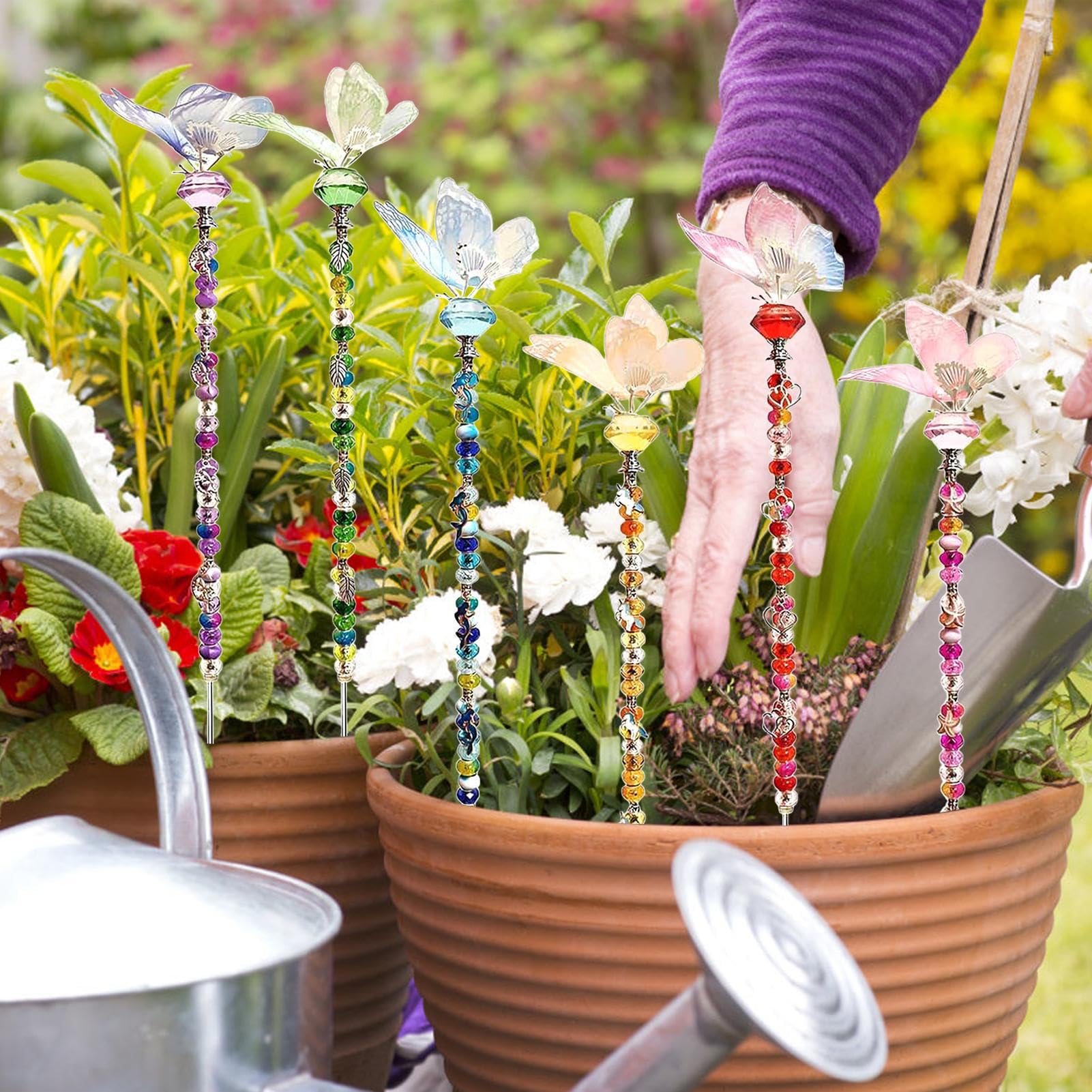 Perlenbesetzte Gartenstecker Schmetterlings-Dekostäbe