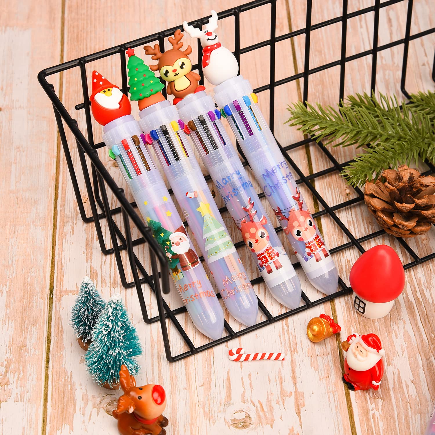 UNVOJL 8 Pieces Christmas Multicolor Ballpoint Pens 10-in-1 Retractable Ballpoint Pens for Office School Supplies (8) - Image 3