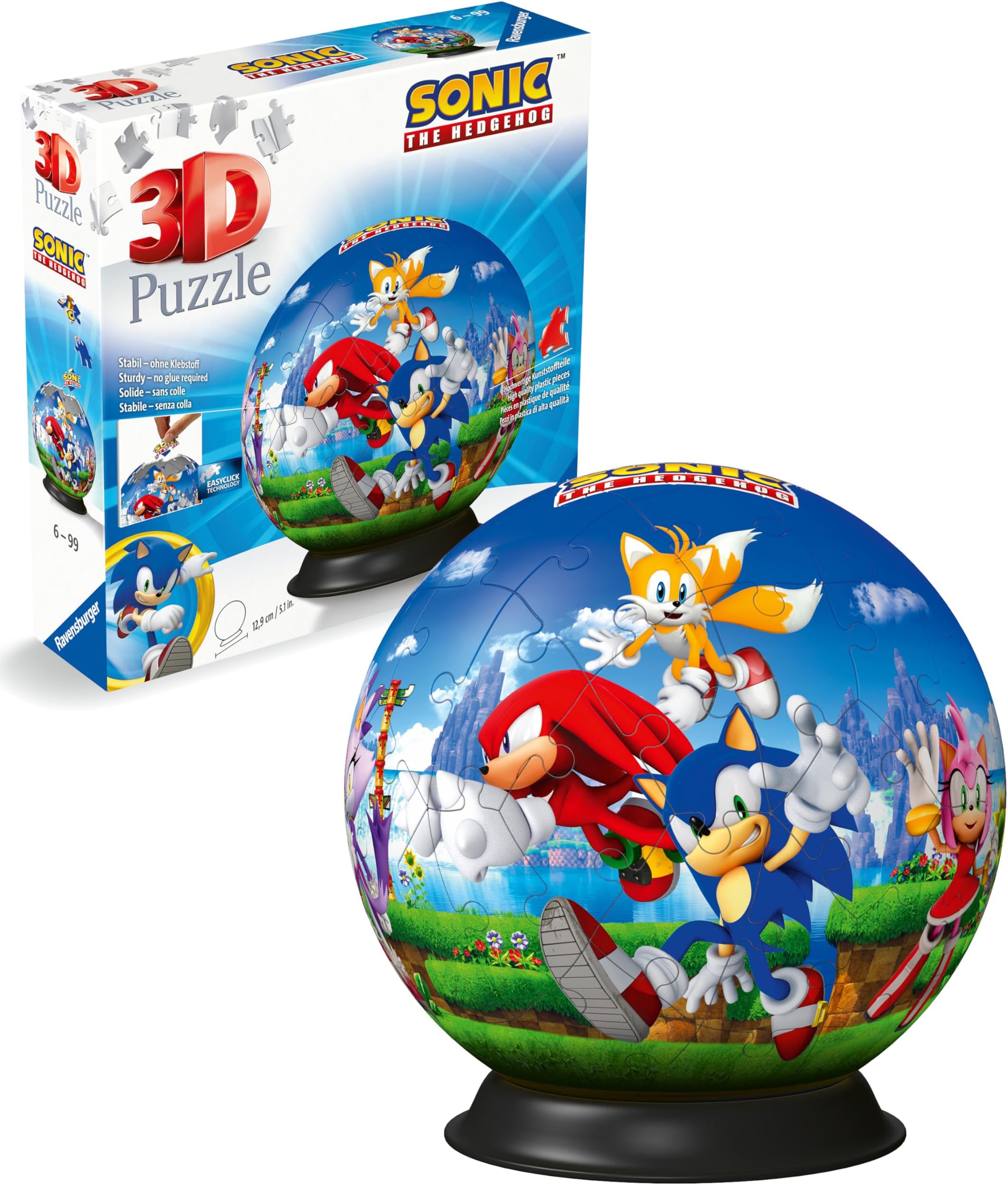 Sonic the Hedgehog 3D Puzzle for Kids Age 6 Years Up– 72‑Piece Puzzle Ball with Sonic Design – No Glue Needed