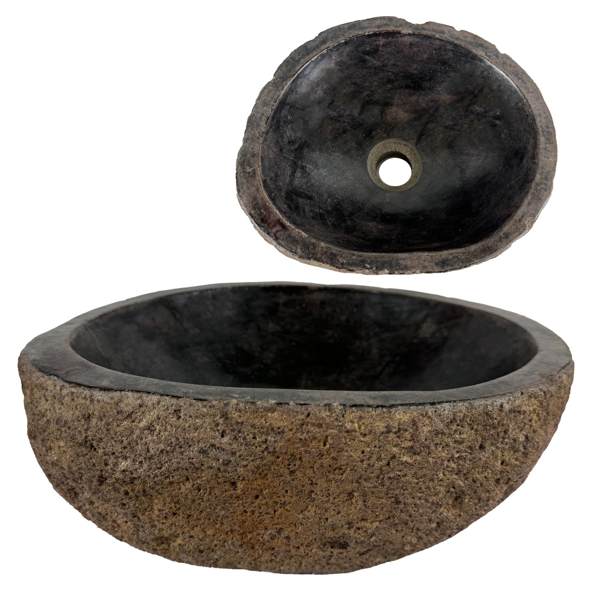 Lavabo Ovalado - Cuenca de Piedra de Río - Fregadero para baño - Forma y color únicos - Piedra Natural - Pulido y sólido (Marrón/Oxidado, 30-35x25-30cm)