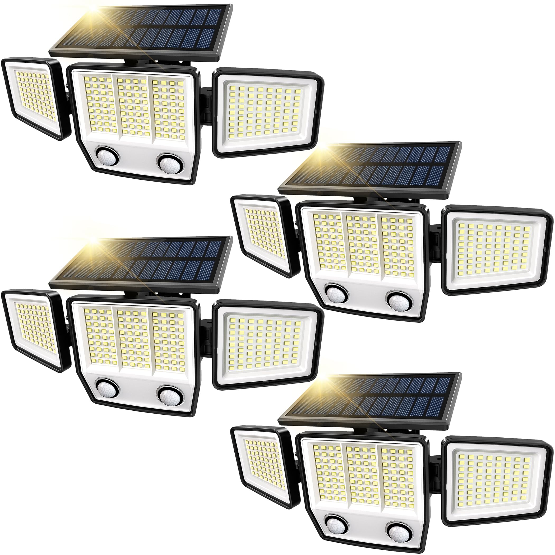 MDCMDCM Luci solari per esterni con sensore di movimento, impermeabili, 3000 lm, 3 modalità, illuminazione a 270°, IP65, a LED, per giardino, cortile, patio, vialetto (confezione da 4)