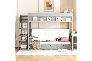 BOVZA Full Over Full Futon Bunk Bed: Space-Saving Haven with Ample Storage