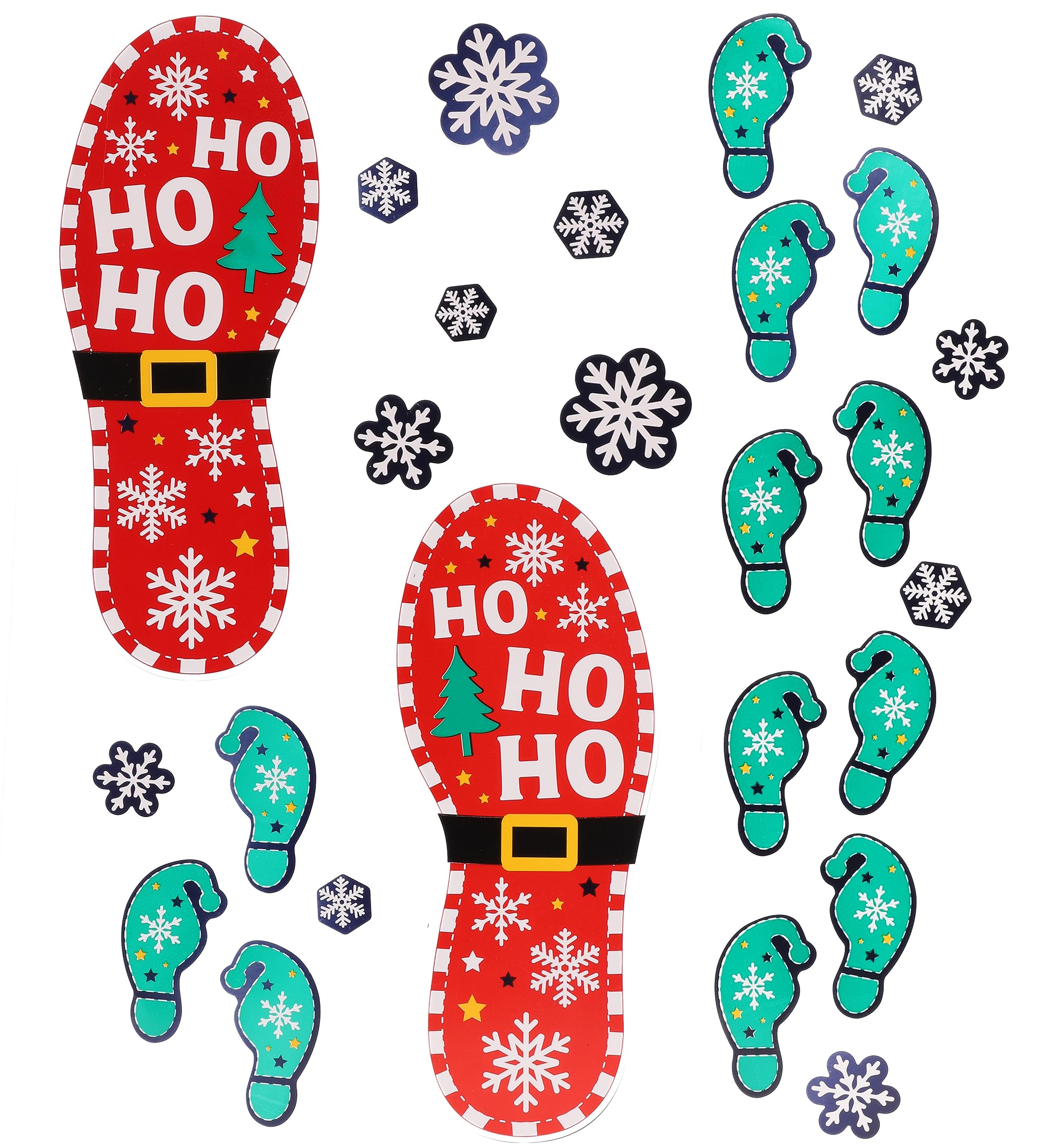 Toyland® Pack of 26 Footprint Floor Stickers - 12 Elf Footprints, 12 Snowflakes & 2 Life Size Santa Footprints - Novelty Christmas Decorations