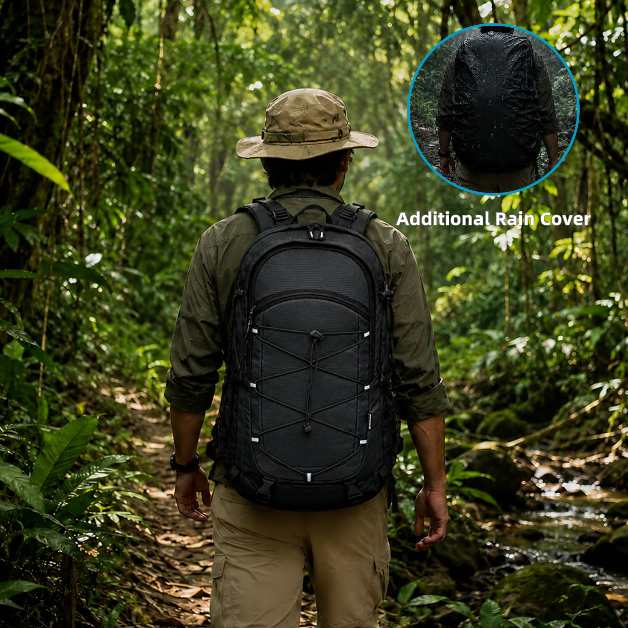 AUMTISC Zaino da trekking da 35 l, per uomo e donna, per campeggio, escursionismo, attività all'aperto, Nero , 52x33x20 Centimeters, Casual