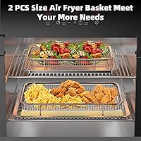 Vista 6 de Cesta de freidora de aire para horno, 2 juegos de bandeja y sartén de freidora de aire con 60 piezas de papel pergamino, sartén de freidora de aire