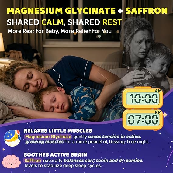 Kids 4+ Sleep Gummies No Melatonin - Magnesium Glycinate for Kids Teens with Saffron, L-Theanine, GABA, Chamomile, Lavender, Probiotics, Methylated B6 B12 Folate D3 for Unwind Brain & Muscle, 120cts
