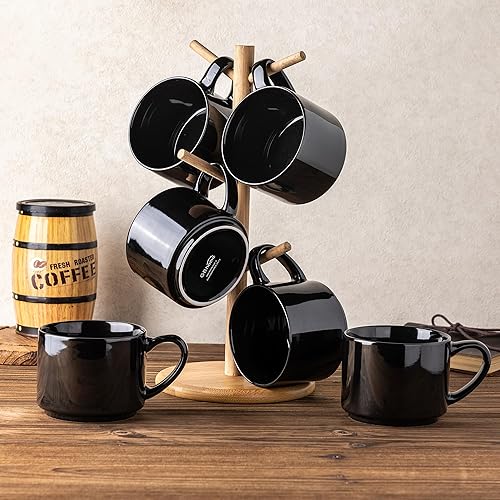 Miniatura 7 de GBHOME Juego de 6 tazas de café de 14 onzas, tazas de cerámica apilables para hombres, mujeres, tazas de café modernas para café con leche, té,