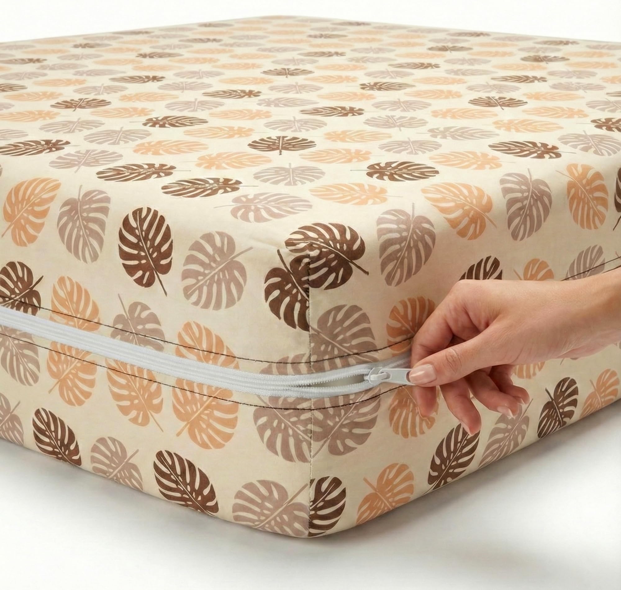 BSB HOME Premium Cotton Printed Mattress Cover/Protector with Zipper Chain|Provides All Around Protection with 360° Encasing |Single Size Bed - 72x36+6 inches (6 x 3 Feet Mattress) (Earthy Brown)
