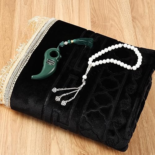 Miniatura 7 de FUMMI Alfombra de oración musulmana acolchada suave con cuentas Tasbih, gruesa alfombrilla de oración islámica antideslizante, lujoso Janamaz para