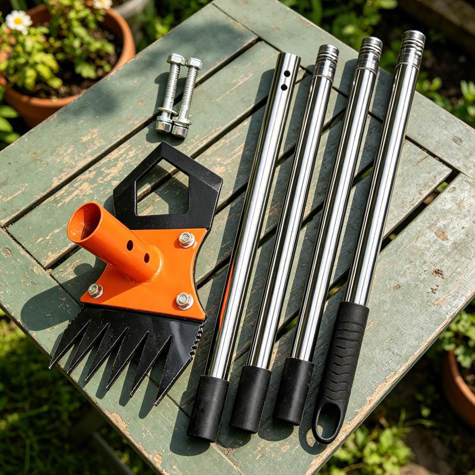 Rastrillos para césped Herramienta Quitacésped | Rastrillo de hierba con mango ajustable de cuatro secciones Para macizos de flores invernaderos huertos granjas jardines