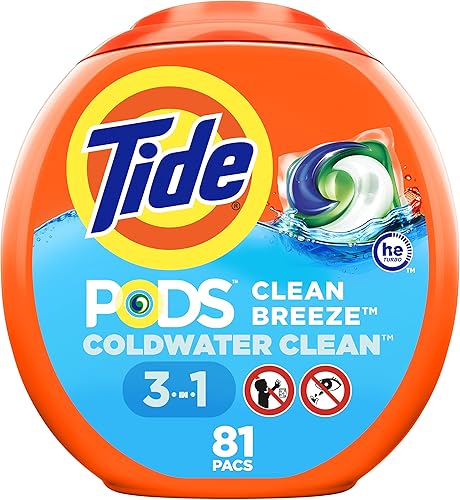 Tide PODS - PODS - Detergente de jabón para ropa alta eficiencia EL brisa limpia 81 unidades