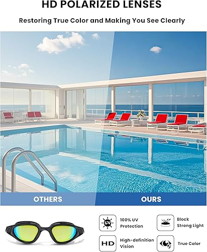 Miniatura 3 de Freela Gafas de natación polarizadas unisex para adultos, protección UV400, antivaho de 180 de ancho, visión clara para hombres, mujeres y jóvenes