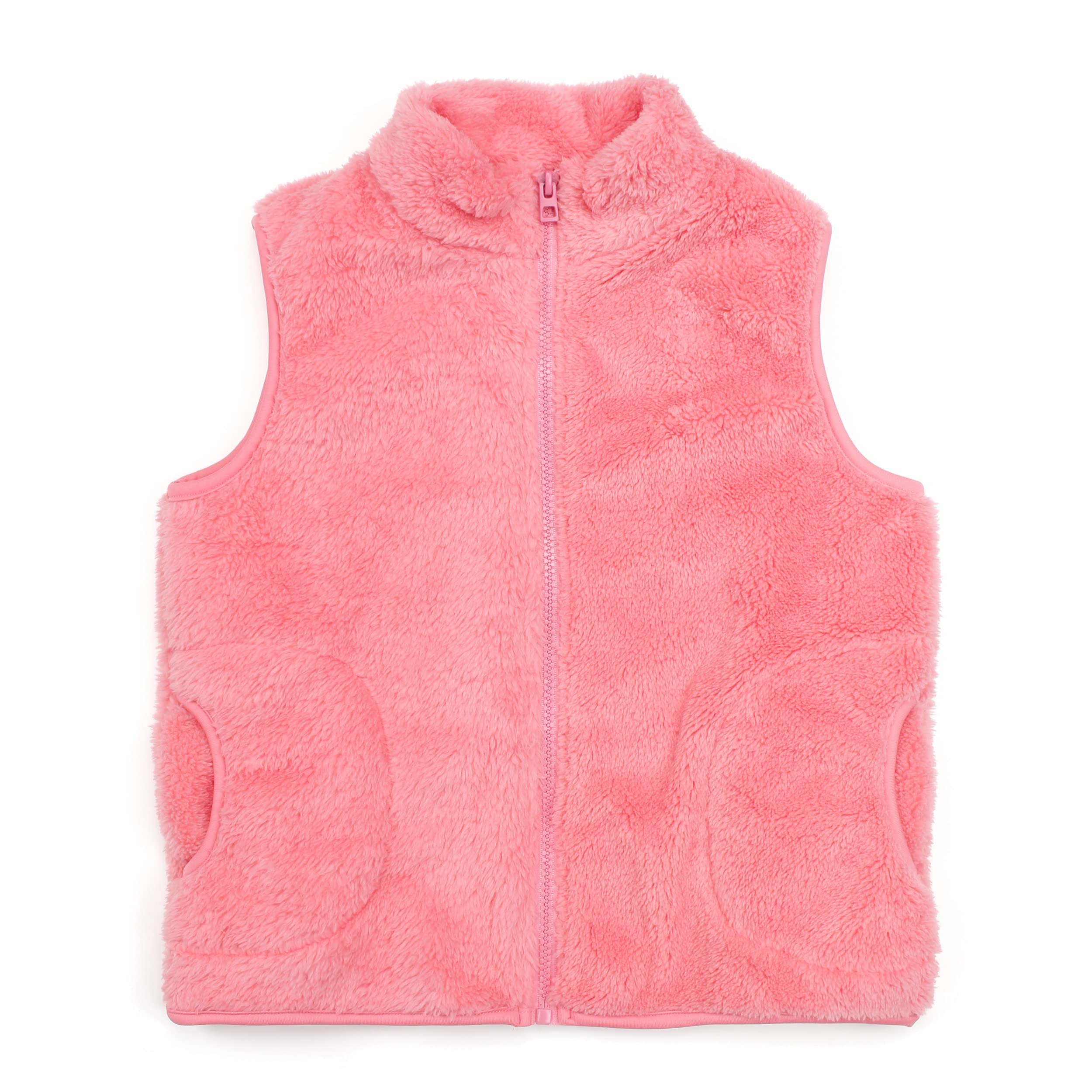 JESKIDS Girls' Boys Sherpa Fleece Vest Outwear Lightweight Solid Color Cute Jacket with Pockets 2-11 Years