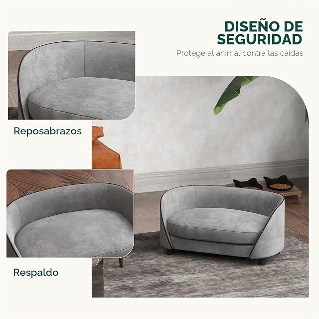 Foto 6 de 8 de PawHut Sofá Perros cojín Suave, Funda extraíble, Gris, para medianos