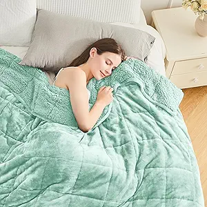 Cottonblue Weighted Blanket for Adults 15 lbs Queen Size 60x80 inches, Cozy Flannel Sherpa Weighted Throw Blankets Comfortable for Calming and Relax, Shaggy Fleece Bed Sofa Heavy Blankets, Dusty Green