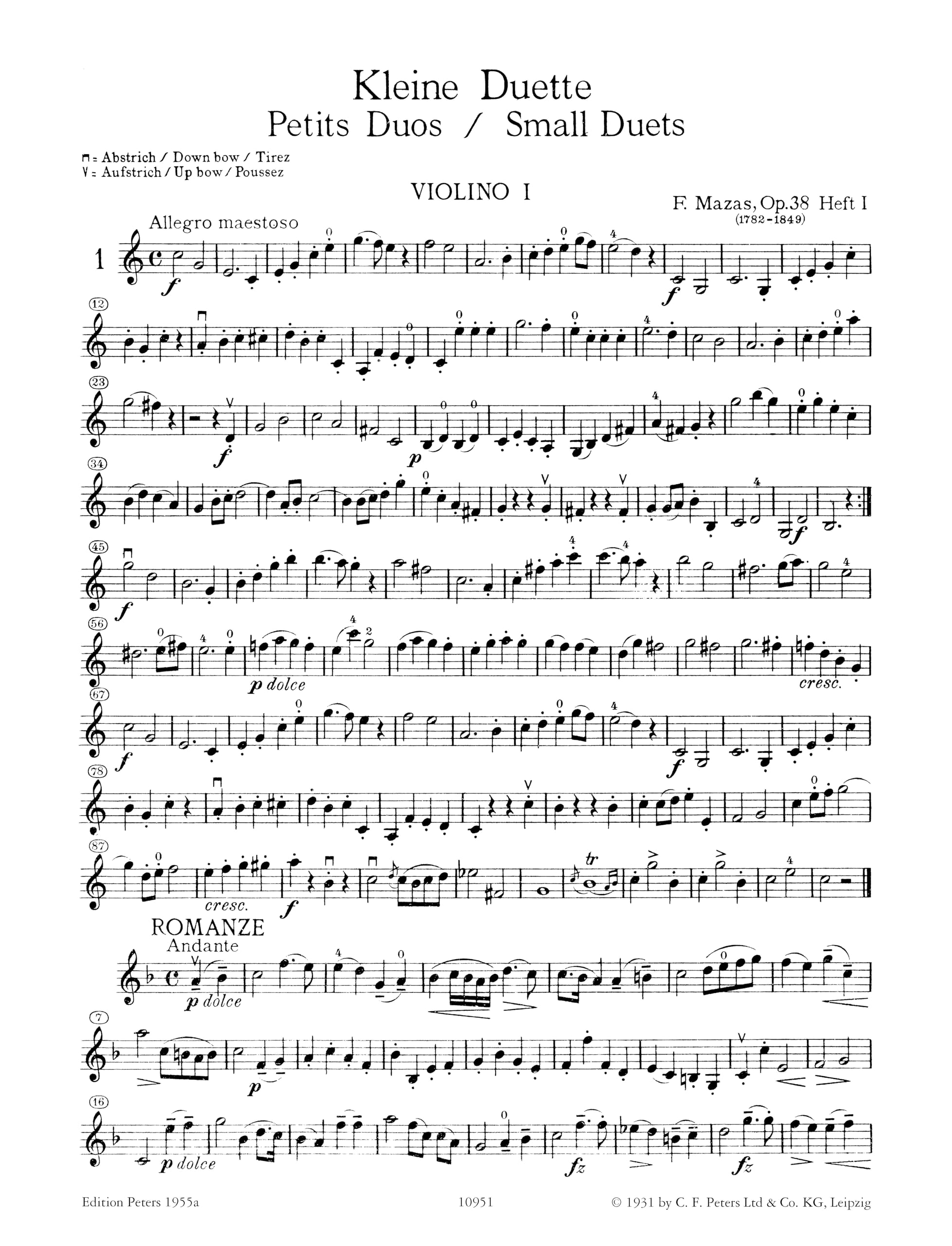 Kleine Duette op. 38: Band 1, Duett Nr. 1 - Duett Nr. 6 (für 2 Violinen) (Edition Peters, 1, Band 1)