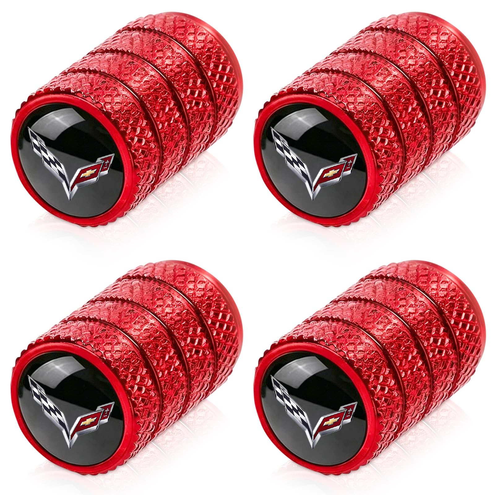 4pcs Tire Valve Stem Caps, Compatible with Corvette C1 C2 C3 C4 C5 C6 C7 C8 Racing 1LT 2LT 3LT Series Stem Cap Universal Car Air Cover Car Accessories for Cars, SUV, Truck, Motorcycles Red