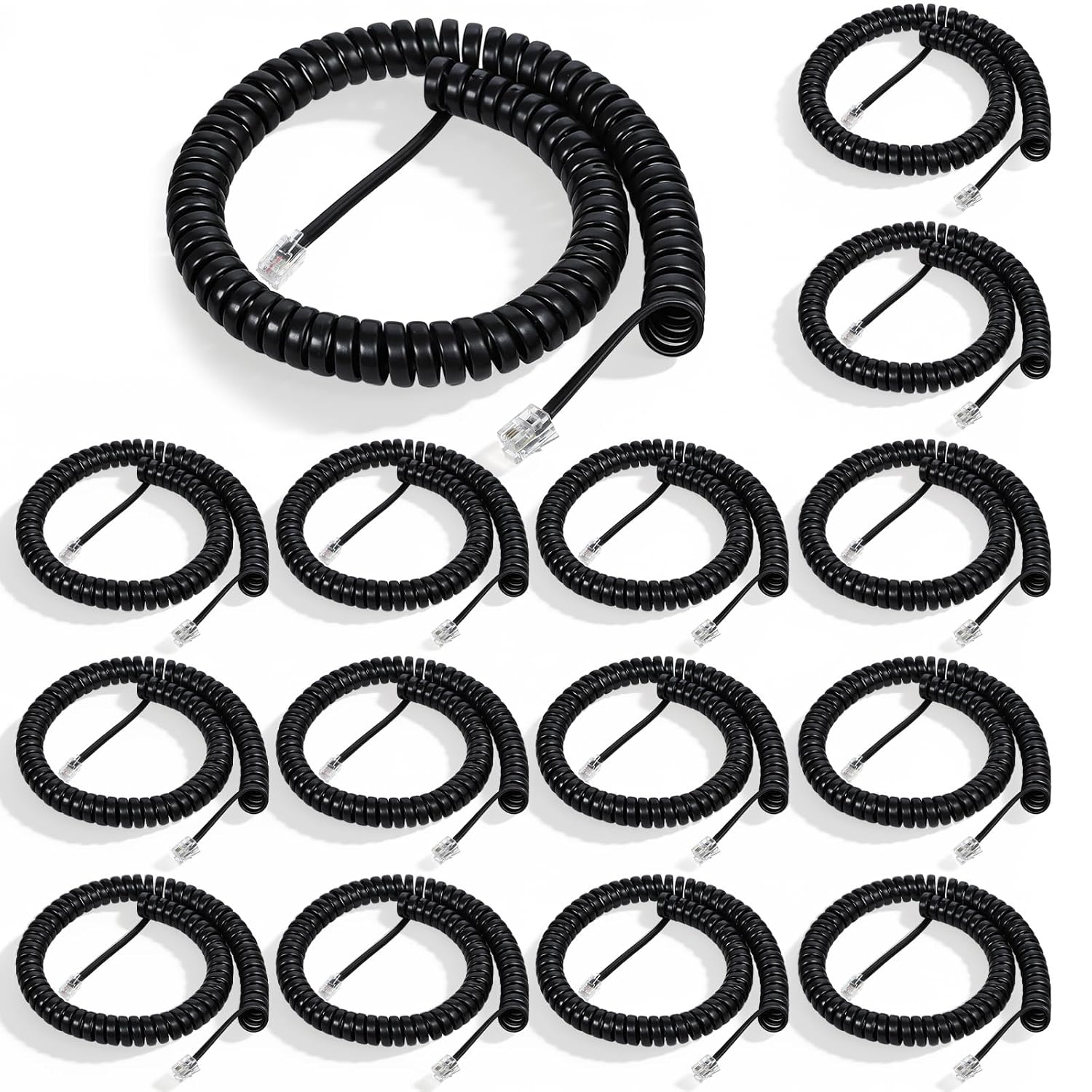 20 Pack Black Phone Handset Cord, 12 Ft Uncoiled /1.6Ft Coiled, Landline Telephone Line Replacement Cable, Compatible with Most RJ9 4P4C Landline Plugs, for Working in Office or at Home