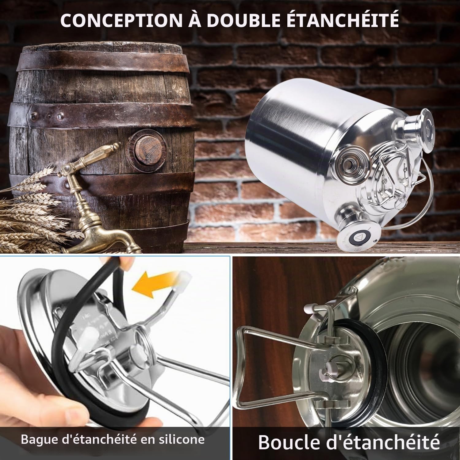 Fût de Nettoyage de Bière, 10L Acier Inoxydable Tonneau de Nettoyage Dde Bière à 3 Têtes avec Couvercle, Adapté aux Lances de fût de Type A, G, S, pour Bar d'hôtel, Brassage à Domicile