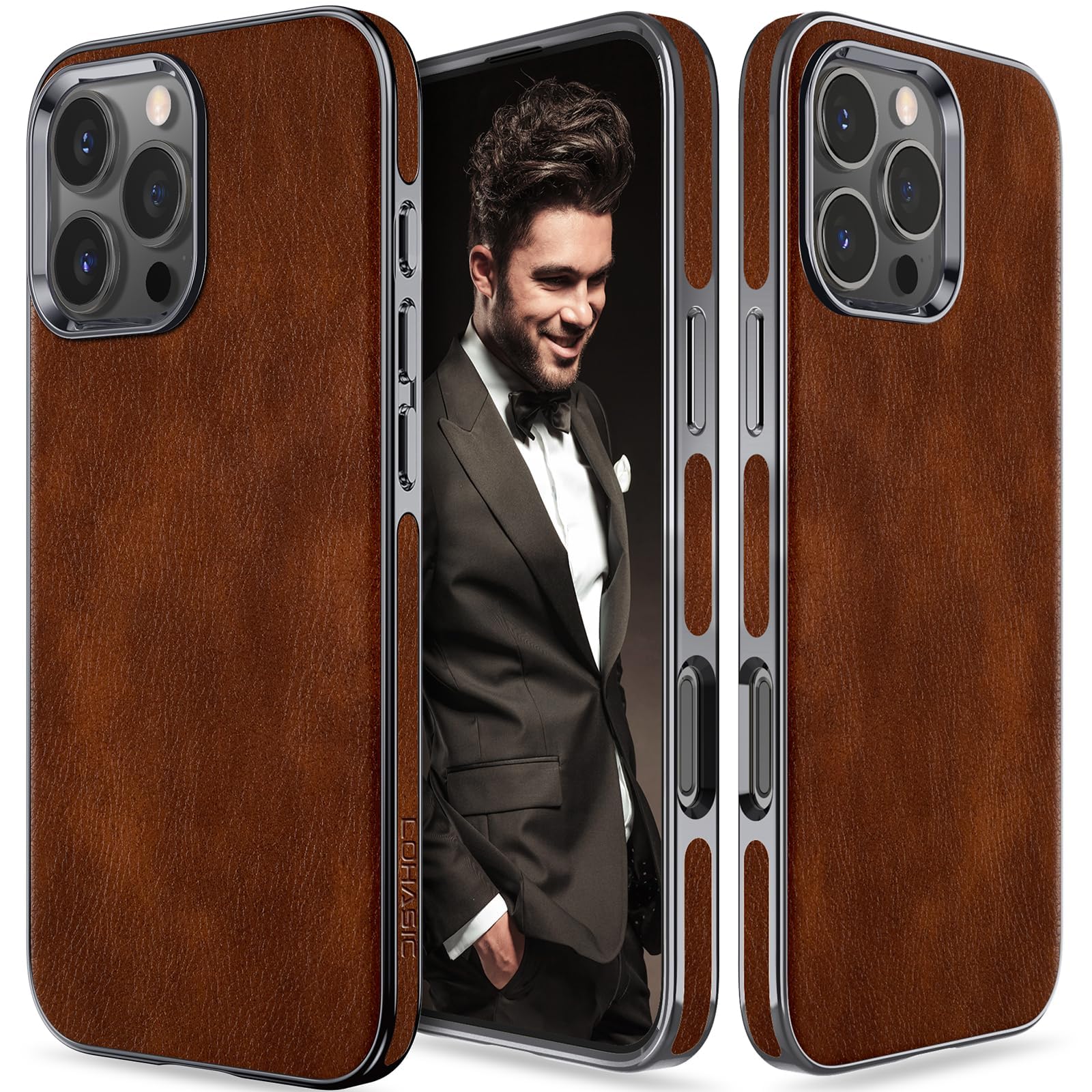 LOHASIC for iPhone 16 Pro Case, Luxury Business Leather Slim Classic Protective Phone Back Cover Cases for iPhone 16 Pro 6.3 inch 2024 New Released, Brown