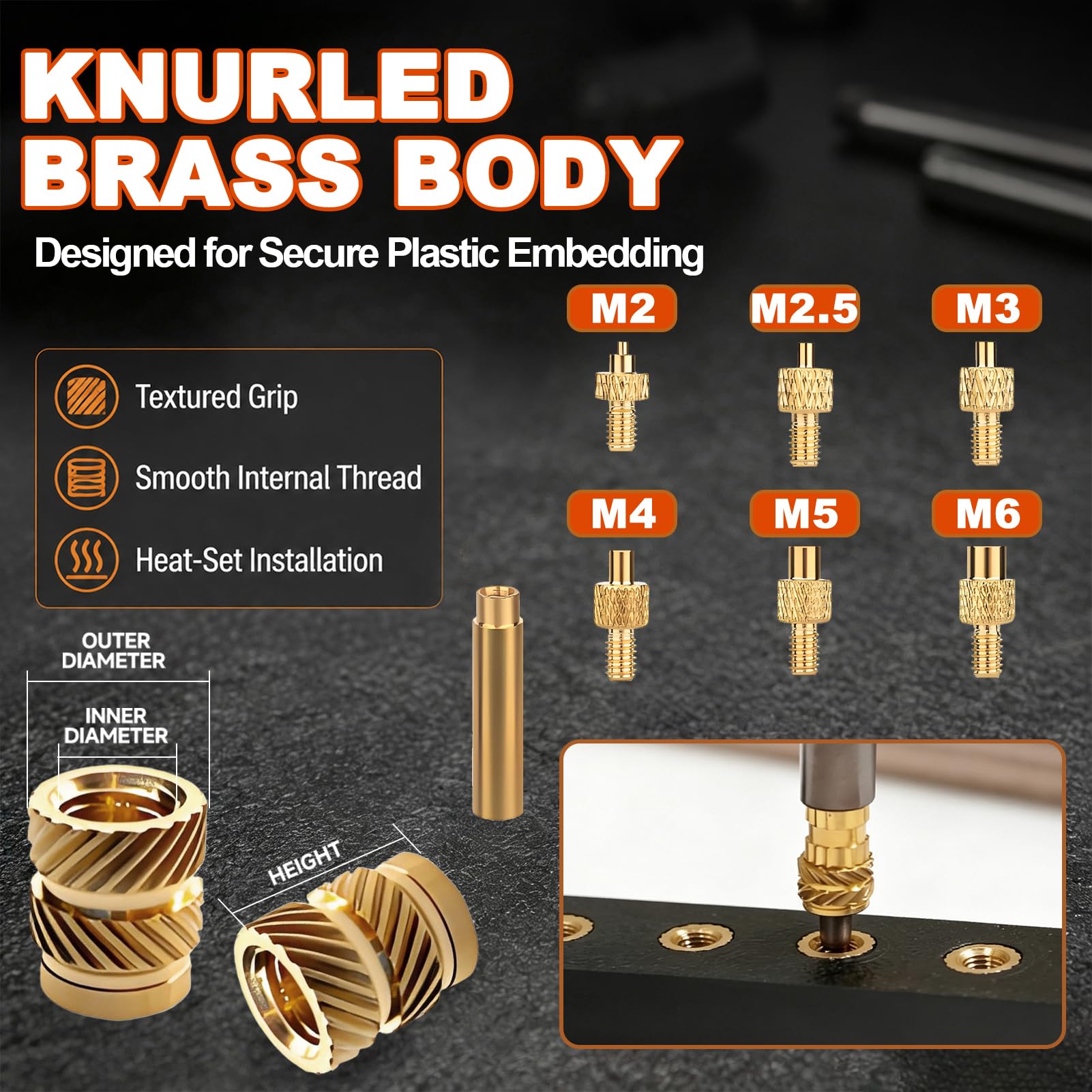 Heat Set Threaded Inserts - M2-M6 Kit -3 Heat Set Threaded Inserts - M2-M6 Kit -3