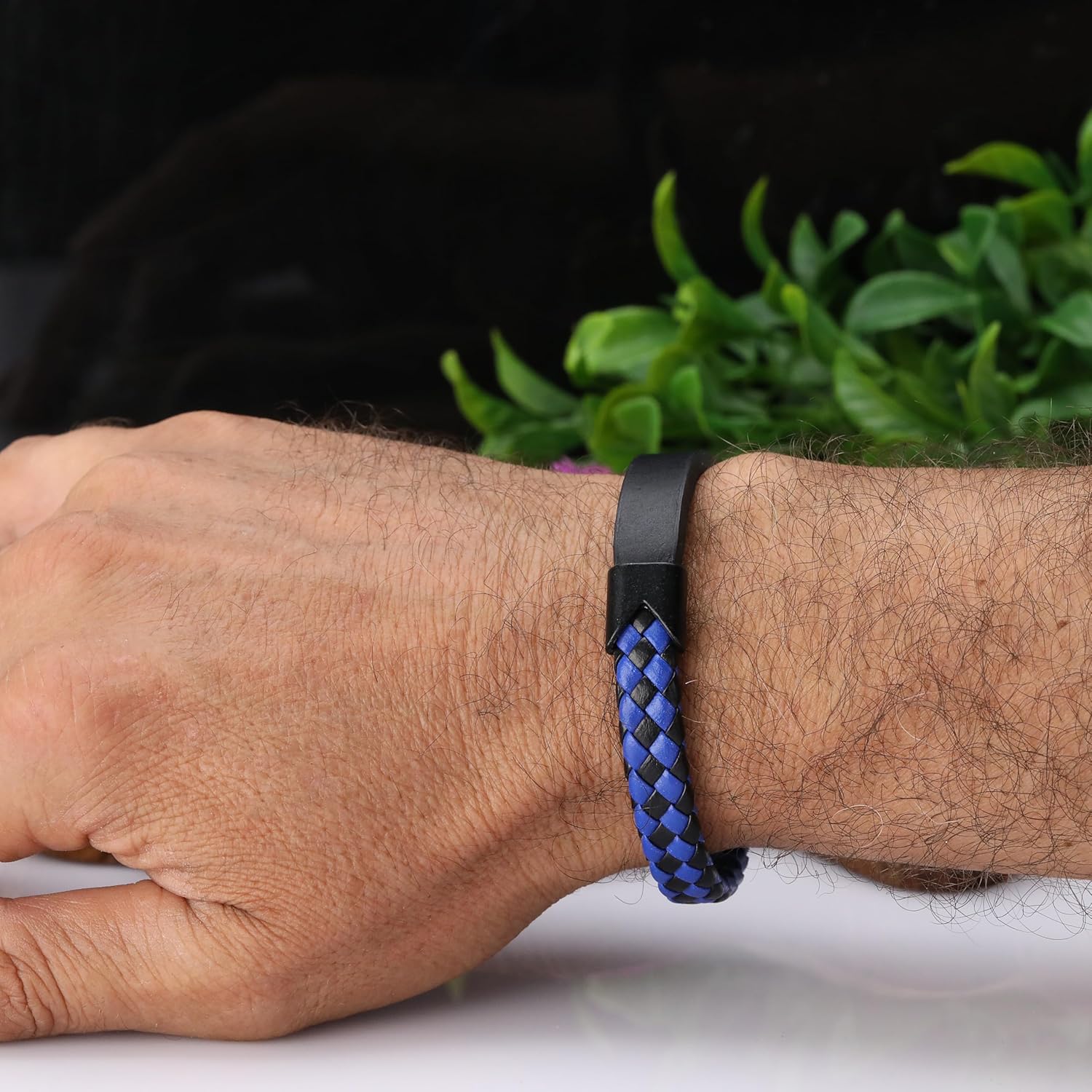 Handmade Leather Bracelet for Men - Braided bracelet with steel clasp made of first quality genuine leather - Image 3