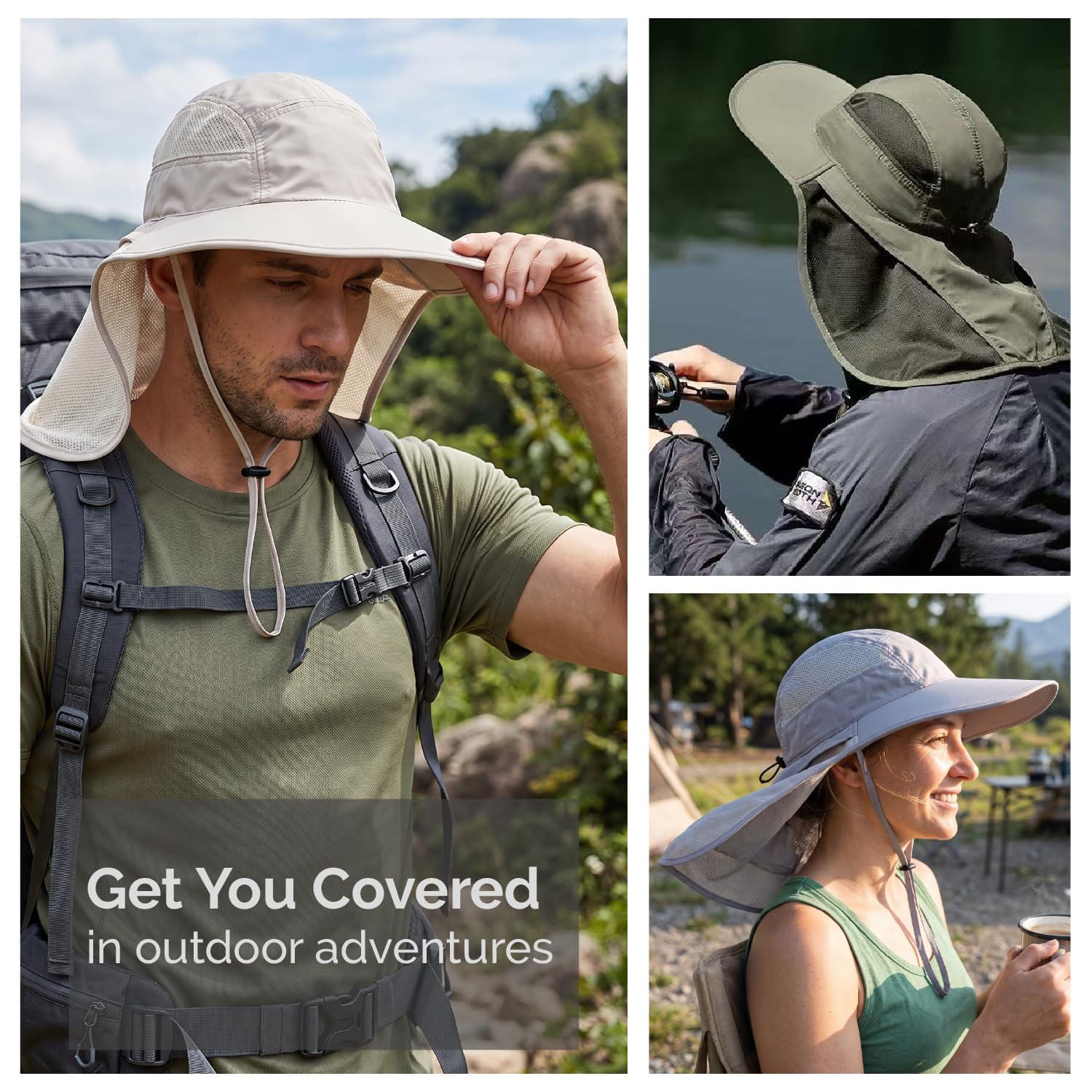 Hat Hut Sombrero de sol ultraligero con solapa para el cuello, UPF 50+, ala ancha, transpirable, para senderismo, pesca y senderismo para hombre