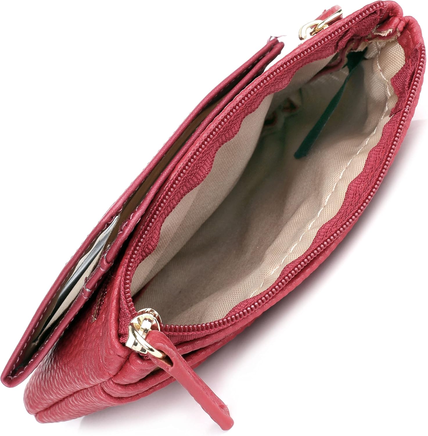 Julia Buxton Women's RFID Blocking Vegan Leather Wallet with Zipper, ID Windows, Card Slots & Key Ring | Compact Coin & Card Holder Case, Red - Image 6