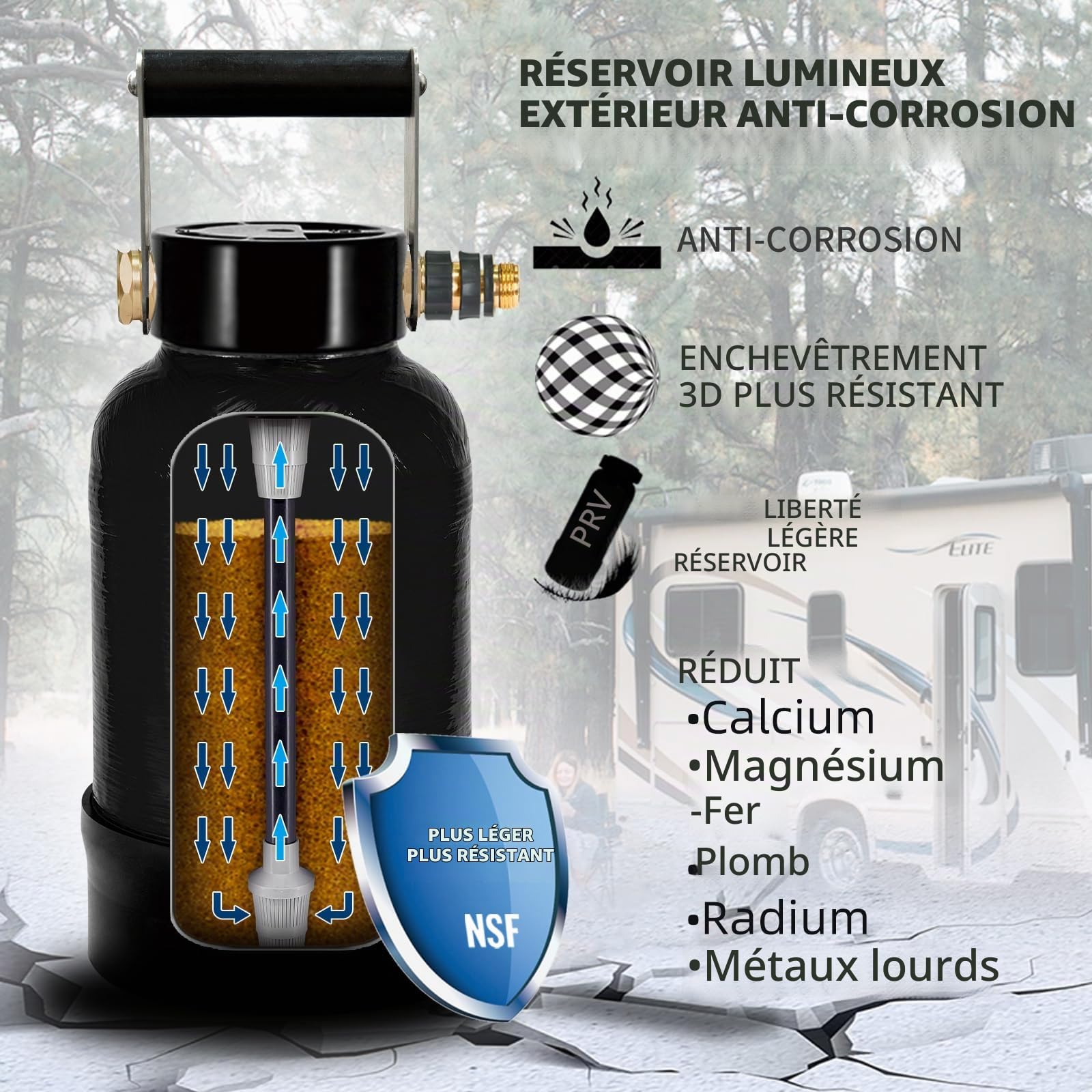 Adoucisseur d'eau RV - Adoucisseur d'eau portable 16000 grains - Système de filtration d'eau dure pour caravanes, bateaux, stations de lavage de voiture mobiles, nettoyeurs haute pression (adoucisseur