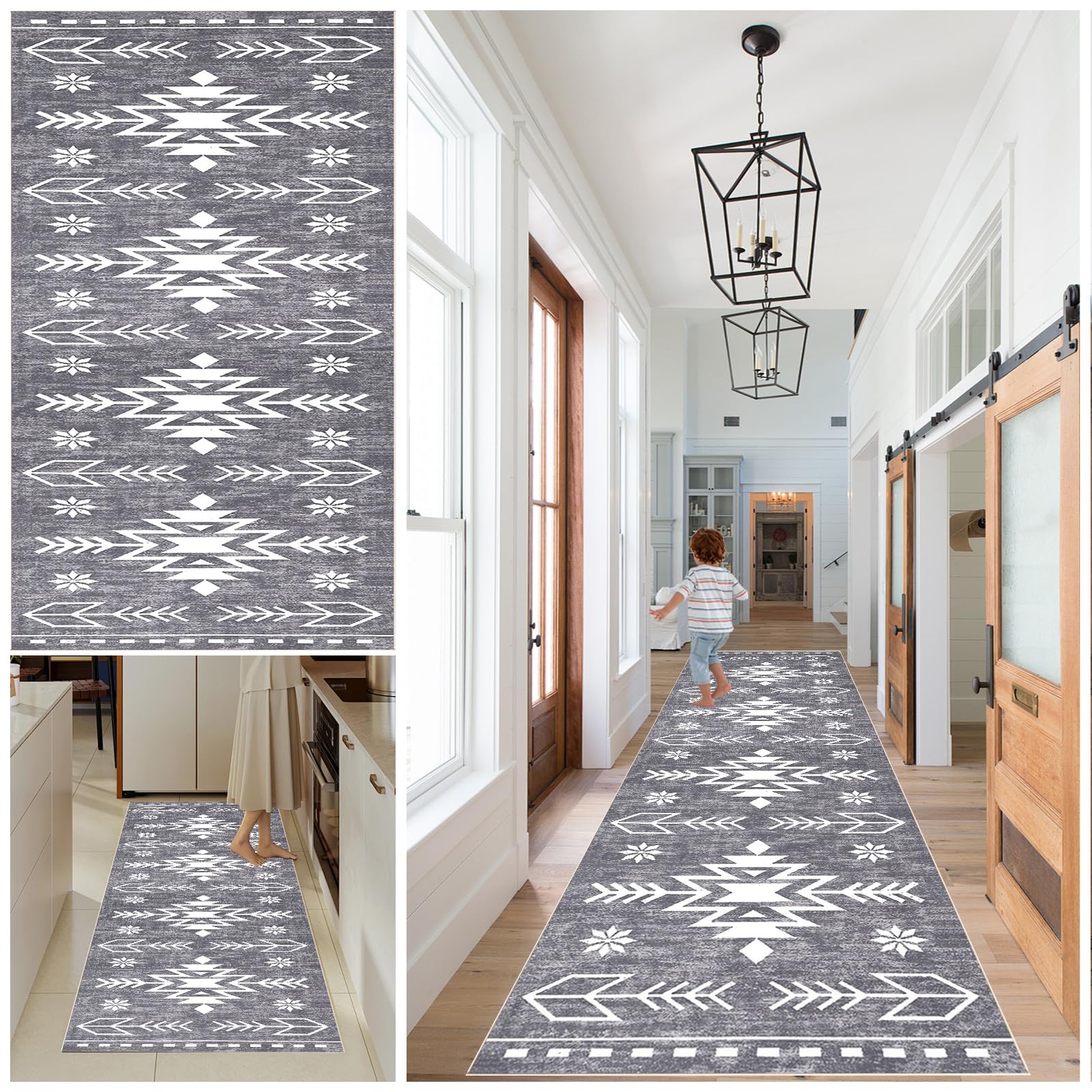 Qemgrste Long Carpet Runner Non Slip Hallway Runner Door Mat Washable Laundry Area Runner Rugs Heavy Duty Entrance Mat Absorbent Runner Mat Kitchen Floor Mat for Bathroom Bedroom Stair 70 x 90 cm