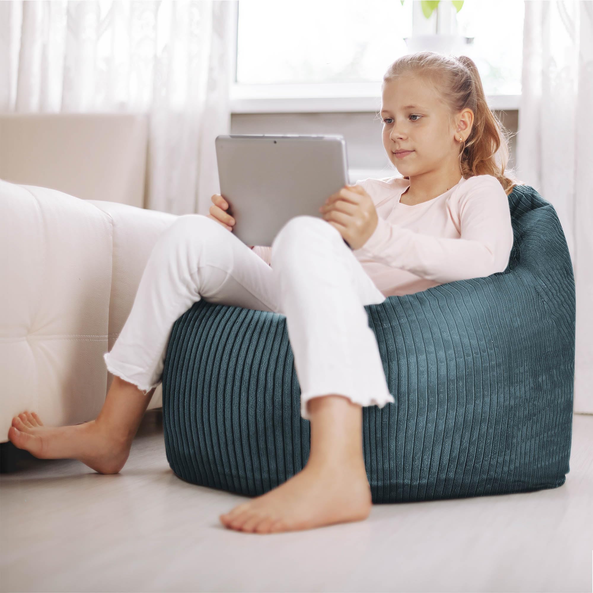 DreamRoots Sitzsack für Kinder 80x80x120cm - Cord Bean Bag Chair Mit Füllung, Lehne und Bezug - für Mädchen und Jungen