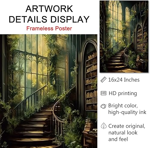 Miniatura 4 de Lienzo gótico de la academia oscura, arte de pared, arte victoriano vintage, arte medieval con castillo medieval, pósteres de biblioteca, cuadros de