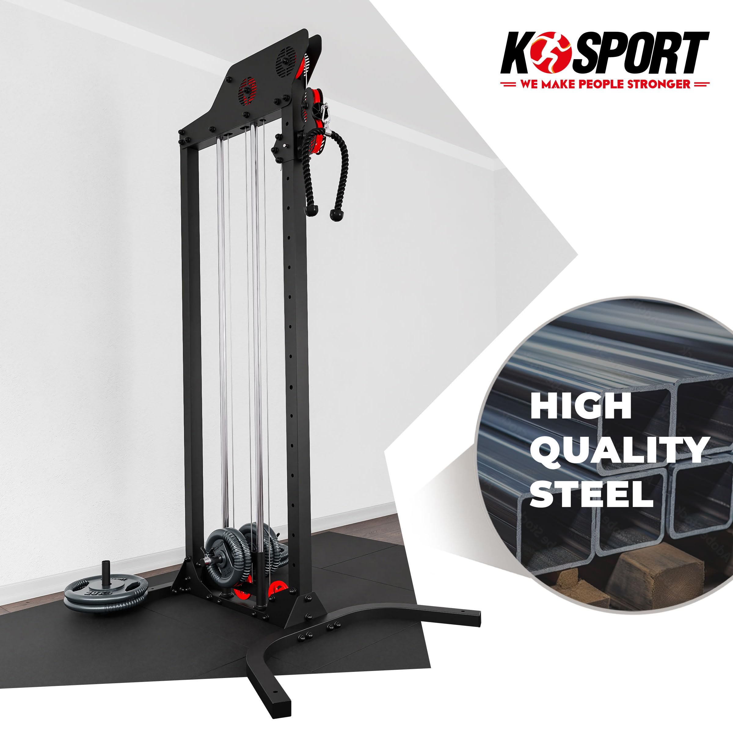 K-Sport: Estación de tracción estacionaria de hasta 125 kg, estación de tracción de cable de 3 vías, estación de tracción de cable independiente, altura regulable, estación de entrenamiento para el